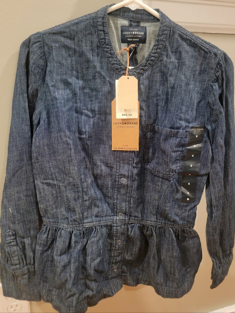 Lucky Brand Dark Indigo Peplum Button-Front Top